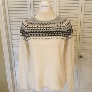 Covington Fair Isle Classic Comfortable Mock Neck Neutral Soft Sweater Size L